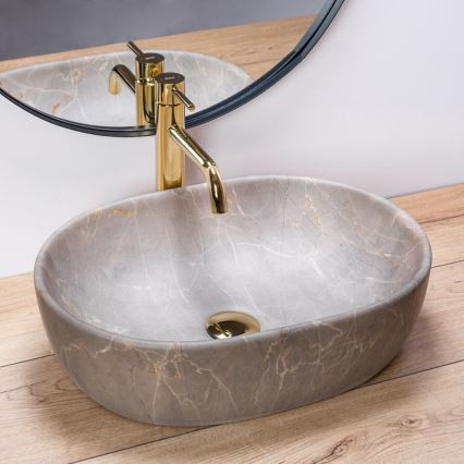 REA-U9887 - Vasque à poser LARA 35x48,5 cm céramique/gris/décor marbre