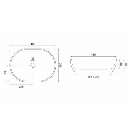 REA-U9889 - Vasque à poser LARA 35x48,5 cm céramique/gris/aspect pierre