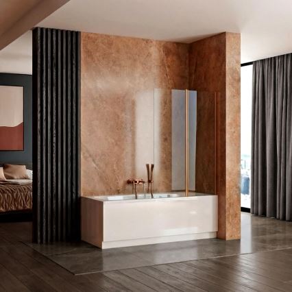 REA-W5696 - Paroi de baignoire pliante AGAT 140 x 80 cm, cadre en cuivre brossé / verre transparent