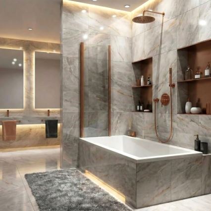 REA-W5696 - Paroi de baignoire pliante AGAT 140 x 80 cm, cadre en cuivre brossé / verre transparent