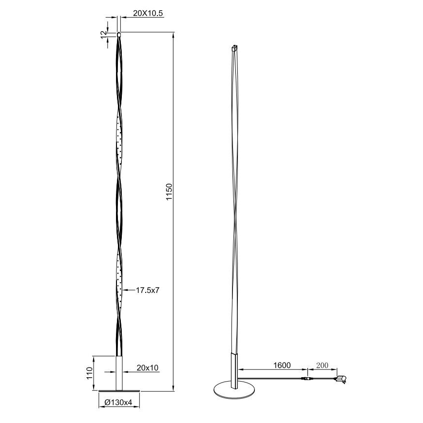 Reality - Lampadaire à intensité variable LED SPIN LED/10,5W/230V