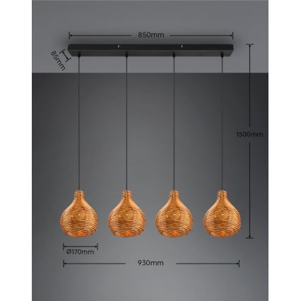 Reality - Lustre sur câble SPROUT 3xE14/40W/230V marron/rotin