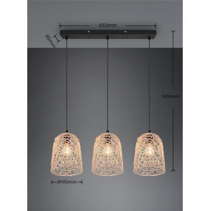 Reality - Lustre suspendu sur câble LOVIS 3xE27/40W/230V noir