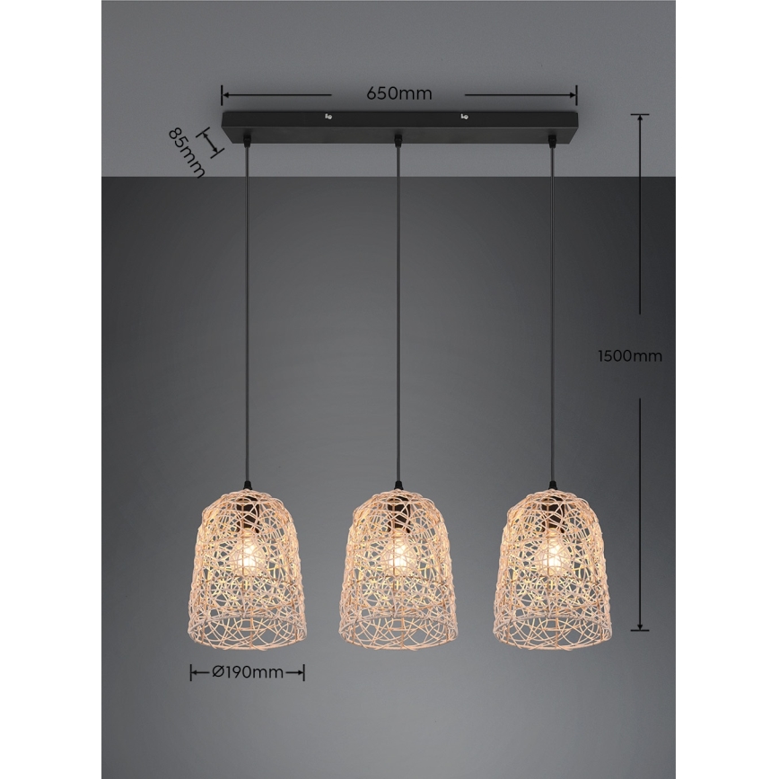 Reality - Lustre suspendu sur câble LOVIS 3xE27/40W/230V noir