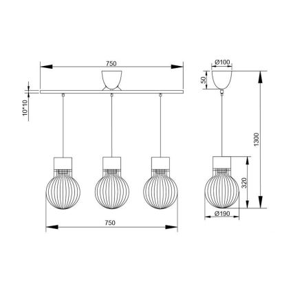 Reality - Suspension filaire DAVE 3xE27/40W/230V