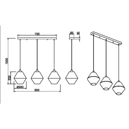 Reality - Suspension filaire TRENTO 3xE27/40W/230V