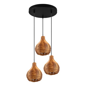 Reality - Suspension sur câble SPROUT 3xE14/40W/230V marron/rotin