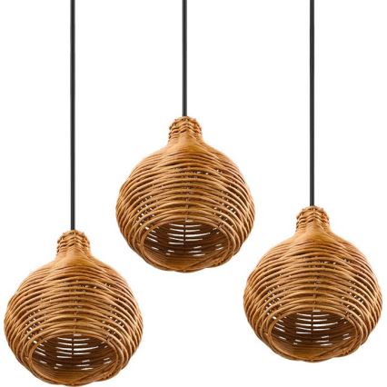 Reality - Suspension sur câble SPROUT 3xE14/40W/230V marron/rotin