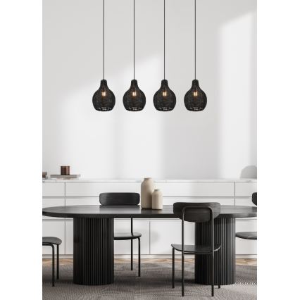 Reality - Suspension sur câble SPROUT 4xE14/30W/230V noir/rotin