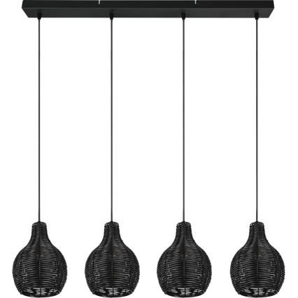 Reality - Suspension sur câble SPROUT 4xE14/30W/230V noir/rotin