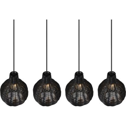 Reality - Suspension sur câble SPROUT 4xE14/30W/230V noir/rotin