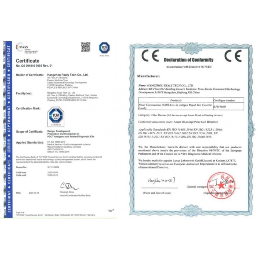 RealyTech - Test Antigènique rapide (écouvillon) COVID-19  - pour le nez 25pcs