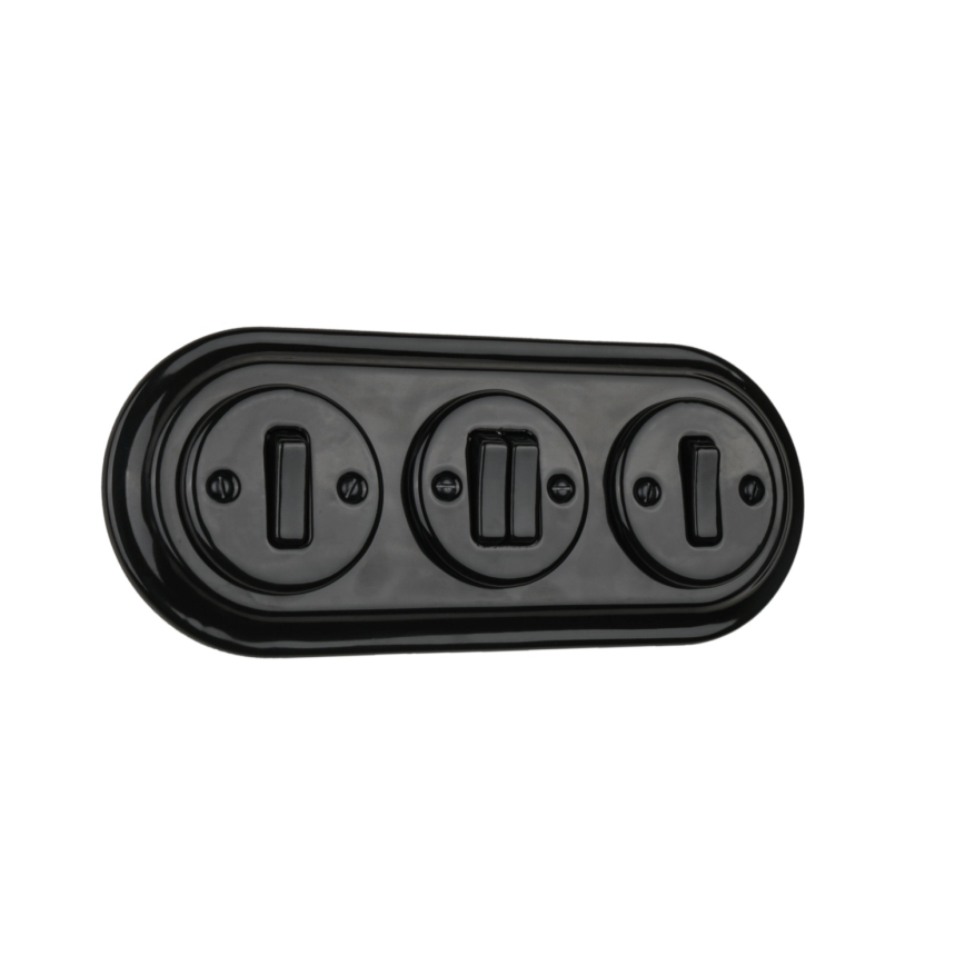 Reblig - Cadre rétro triple en porcelaine, noir