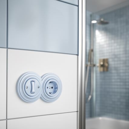 Reblig - Ensemble rétro : interrupteur unipolaire n°1 et prise SCHUKO 230 V avec cadre, bleu