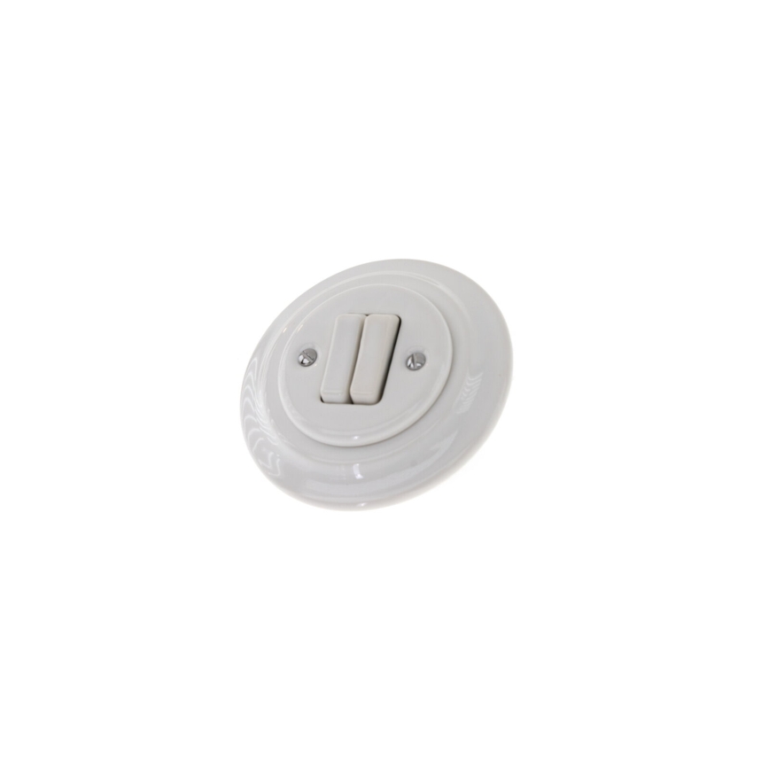 Reblig - Interrupteur double rétro en porcelaine avec cadre č. 6+6 blanc