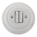 Reblig - Interrupteur double rétro en porcelaine avec cadre n° 6+6, blanc