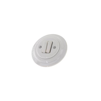 Reblig - Interrupteur double rétro en porcelaine avec cadre n° 6+6, blanc