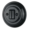 Reblig - Interrupteur double rétro en porcelaine avec cadre n° 6+6, noir