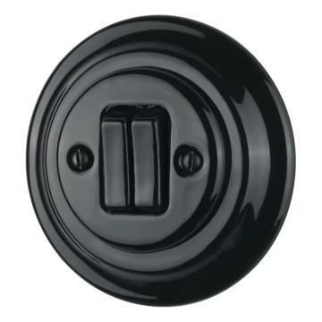 Reblig - Interrupteur double rétro en porcelaine avec cadre n° 6+6, noir