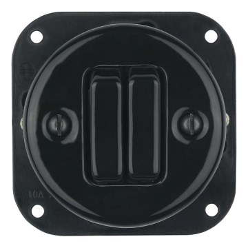 Reblig - Interrupteur double rétro en porcelaine sans cadre n° 6+6, noir