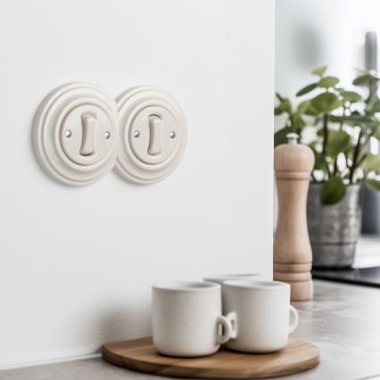 Reblig - Interrupteur double unipolaire rétro avec cadre n° 1 beige