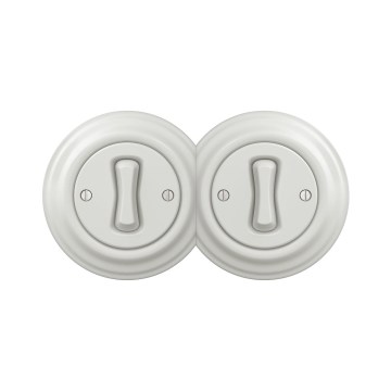 Reblig - Interrupteur double unipolaire rétro avec cadre n° 1, blanc céramique