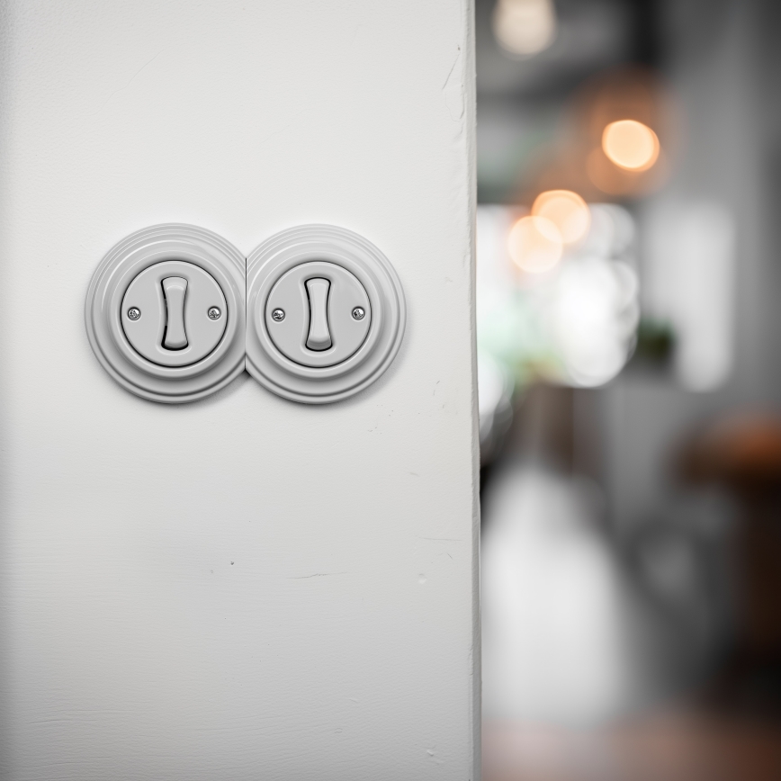 Reblig - Interrupteur double unipolaire rétro avec cadre n° 1, blanc céramique