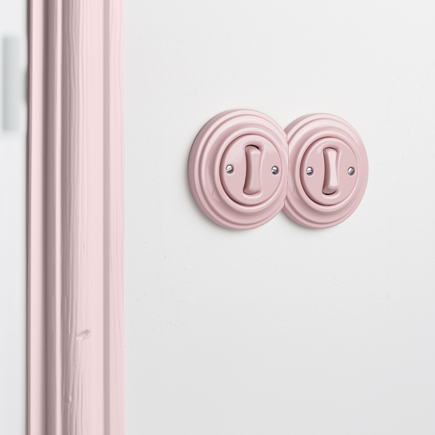 Reblig - Interrupteur double unipolaire rétro avec cadre n° 1, finition vieux rose