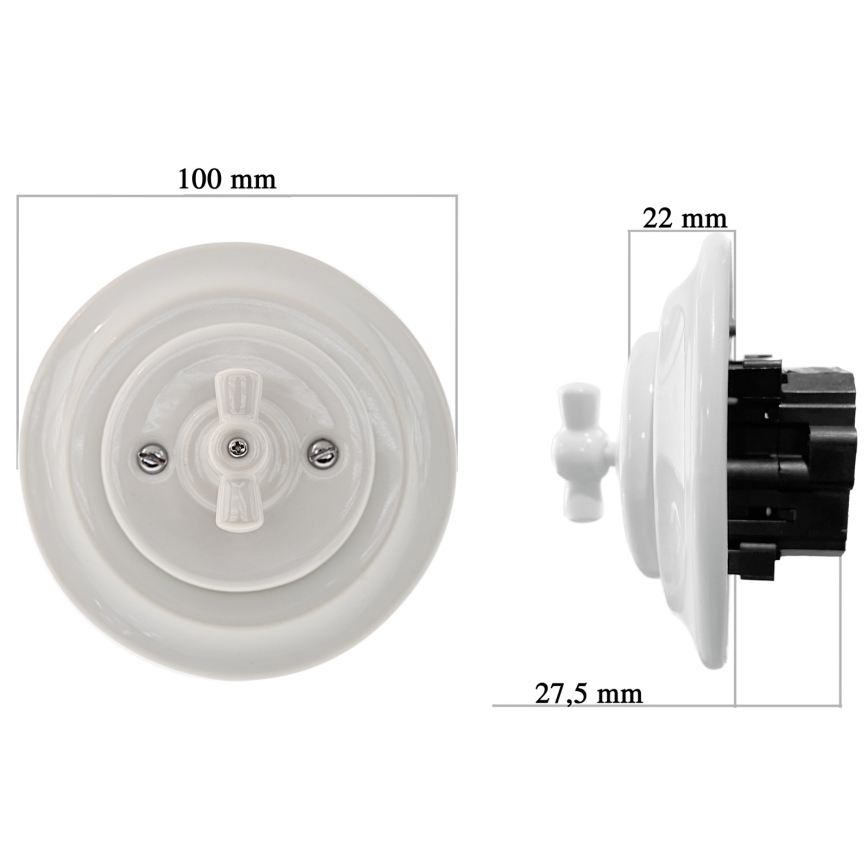 Reblig - Interrupteur rétro rotatif en porcelaine avec cadre č. 1 blanc