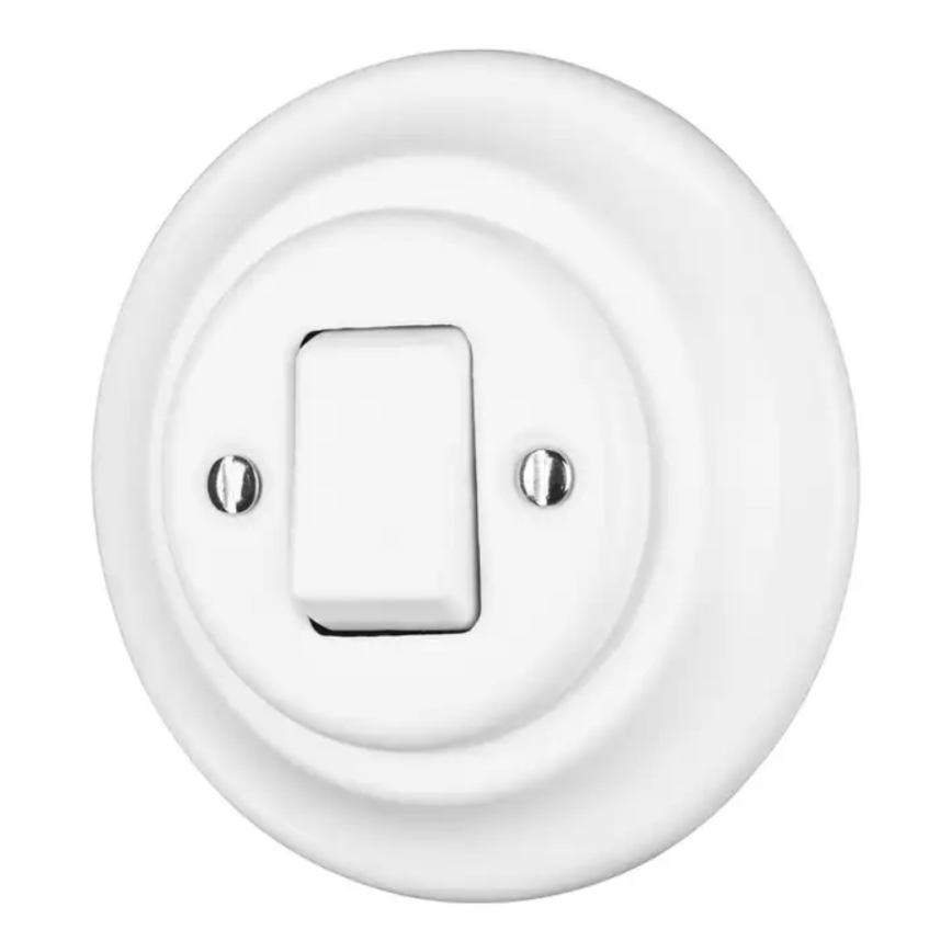 Reblig - Interrupteur rétro simple en porcelaine avec cadre n° 7 blanc
