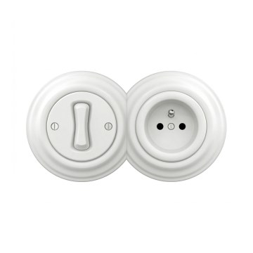 Reblig - Interrupteur rétro unipolaire n° 1 et prise 230 V avec cadre, blanc neige