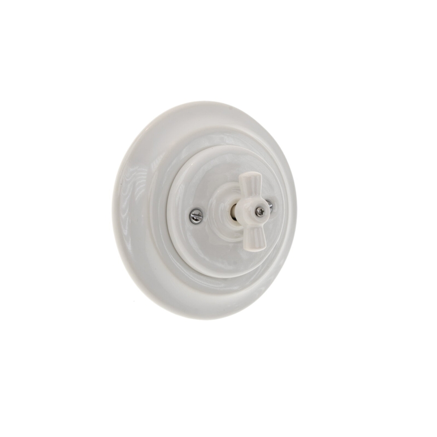 Reblig - Interrupteur rotatif en porcelaine de style rétro avec cadre n° 7, blanc