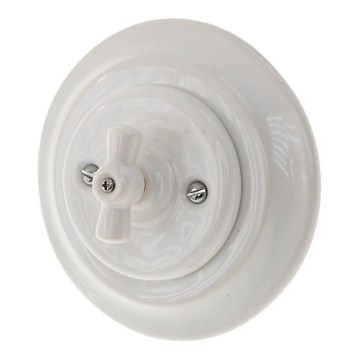 Reblig - Interrupteur rotatif rétro en porcelaine avec cadre n° 5, blanc