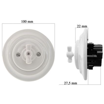 Reblig - Interrupteur rotatif rétro en porcelaine avec cadre n° 5, blanc