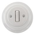 Reblig - Interrupteur simple pour sonnette en porcelaine au style rétro avec enjoliveur, blanc