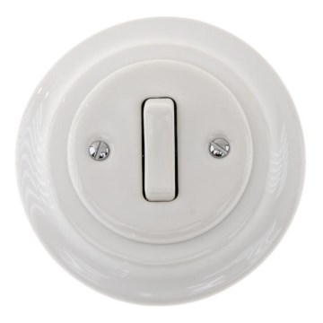 Reblig - Interrupteur simple pour sonnette en porcelaine au style rétro avec enjoliveur, blanc