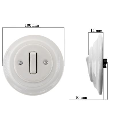 Reblig - Interrupteur simple pour sonnette en porcelaine au style rétro avec enjoliveur, blanc
