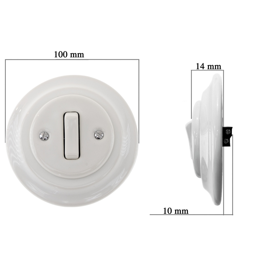 Reblig - Interrupteur simple pour sonnette en porcelaine au style rétro avec enjoliveur, blanc