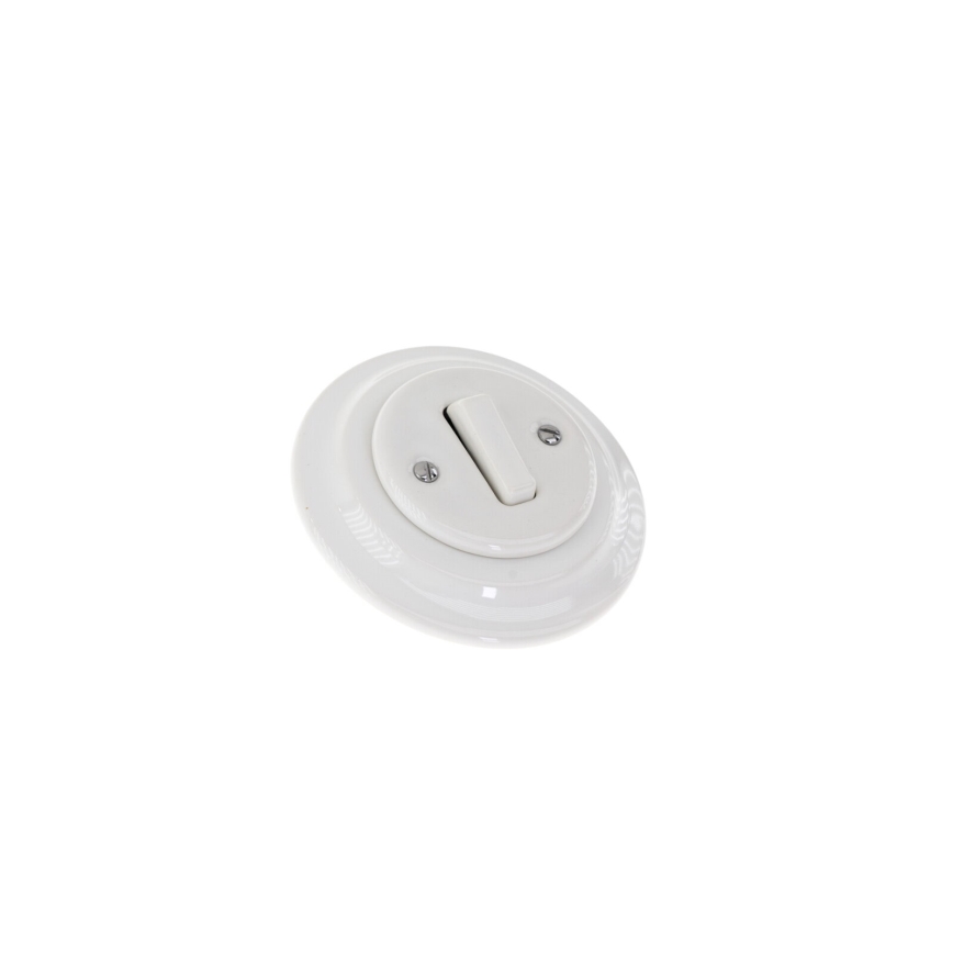 Reblig - Interrupteur simple rétro en porcelaine avec cadre n° 1, blanc