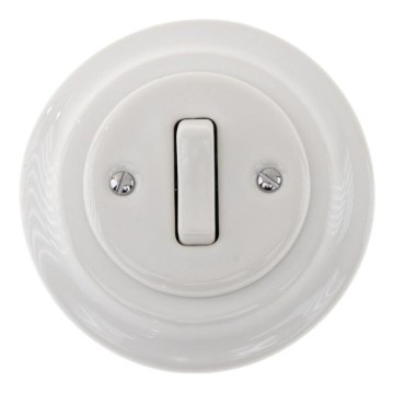 Reblig - Interrupteur simple rétro en porcelaine avec cadre n° 6, blanc