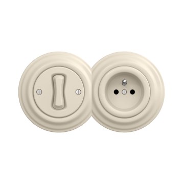 Reblig - Interrupteur unipolaire rétro n° 1 et prise 230 V avec cadre, beige