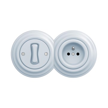 Reblig - Interrupteur unipolaire rétro n° 1 et prise 230 V avec cadre bleu