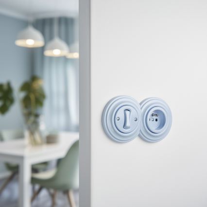Reblig - Interrupteur unipolaire rétro n° 1 et prise 230 V avec cadre bleu