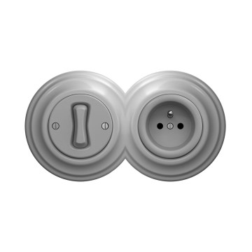 Reblig - Interrupteur unipolaire rétro n° 1 et prise 230 V avec cadre, gris
