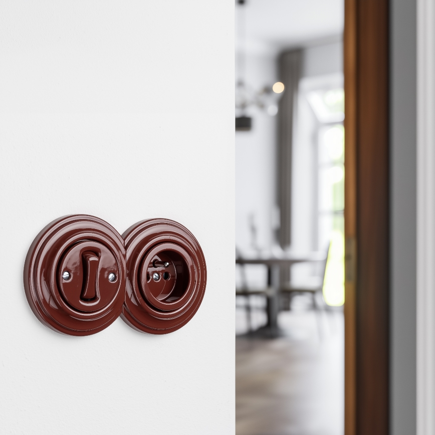 Reblig - Interrupteur unipolaire rétro n° 1 et prise 230 V avec cadre marron