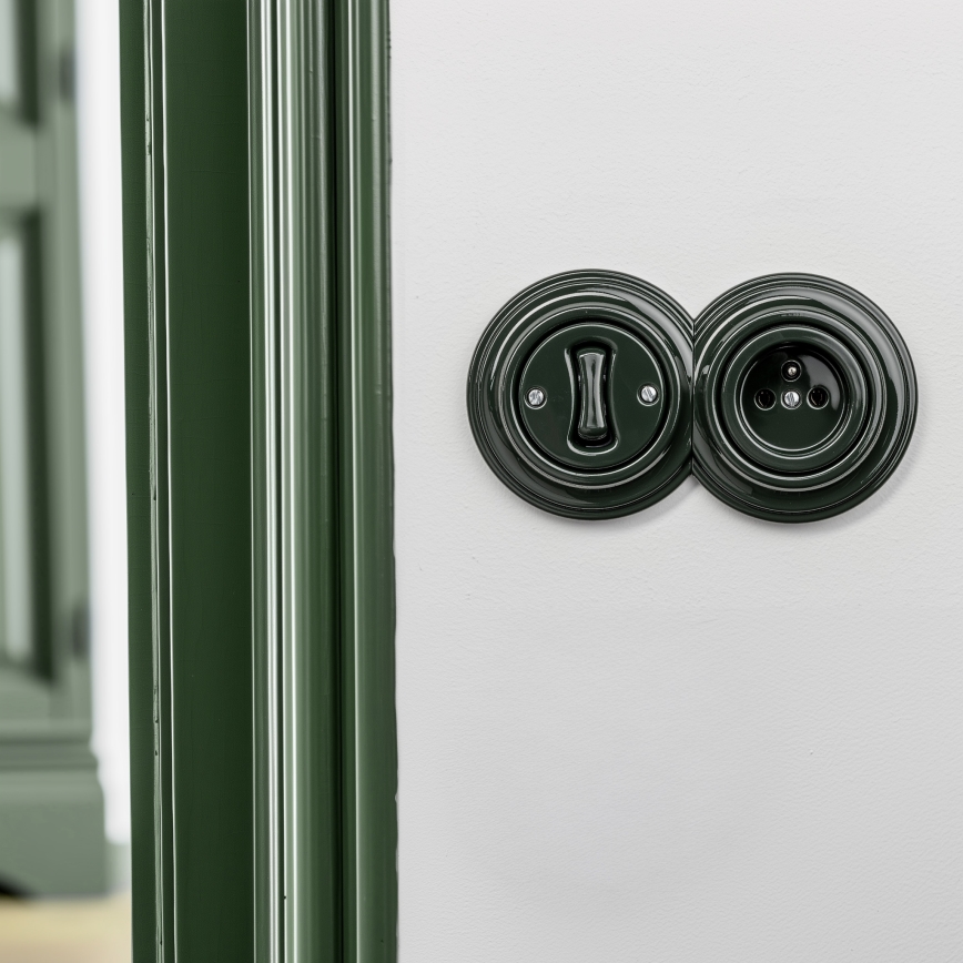 Reblig - Interrupteur unipolaire rétro n° 1 et prise 230 V avec cadre vert