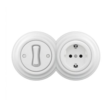 Reblig - Interrupteur unipolaire rétro n° 1 et prise Schuko 230 V avec cadre blanc neige