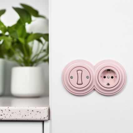 Reblig - Interrupteur unipolaire rétro n° 1 et prise SCHUKO 230 V avec cadre rose poudré