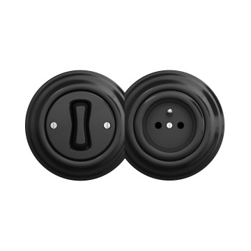 Reblig - Interrupteur unipolaire rétro n°1 et prise 230 V avec cadre, noir