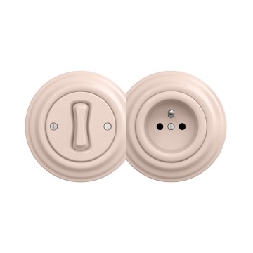 Reblig - Interrupteur unipolaire rétro n°1 et prise 230 V avec cadre, rose poudré